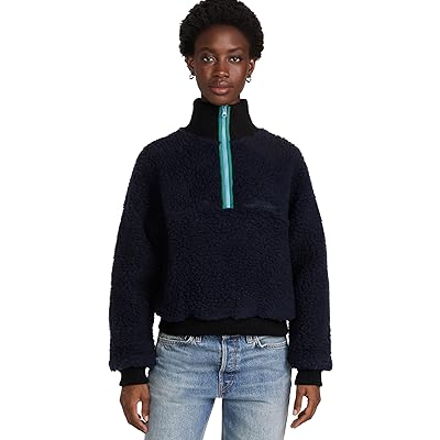 Sandy Liang Women's Neck Fleece Jacket, Dark Navy, Blue | B2B